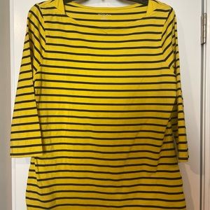 Merona yellow and blue striped 3/4 sleeve top size L